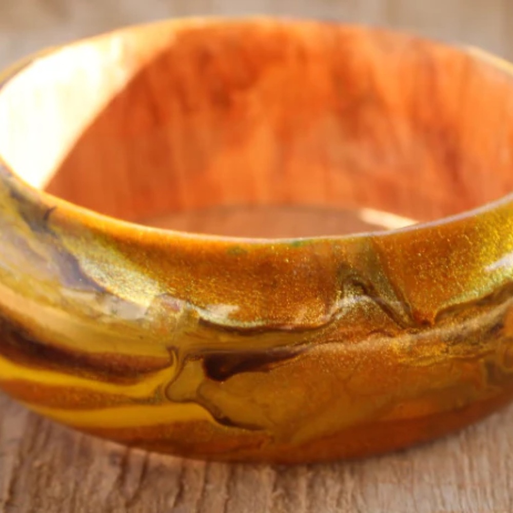 Yellow Marbleized Handcrafted Wood Bangle